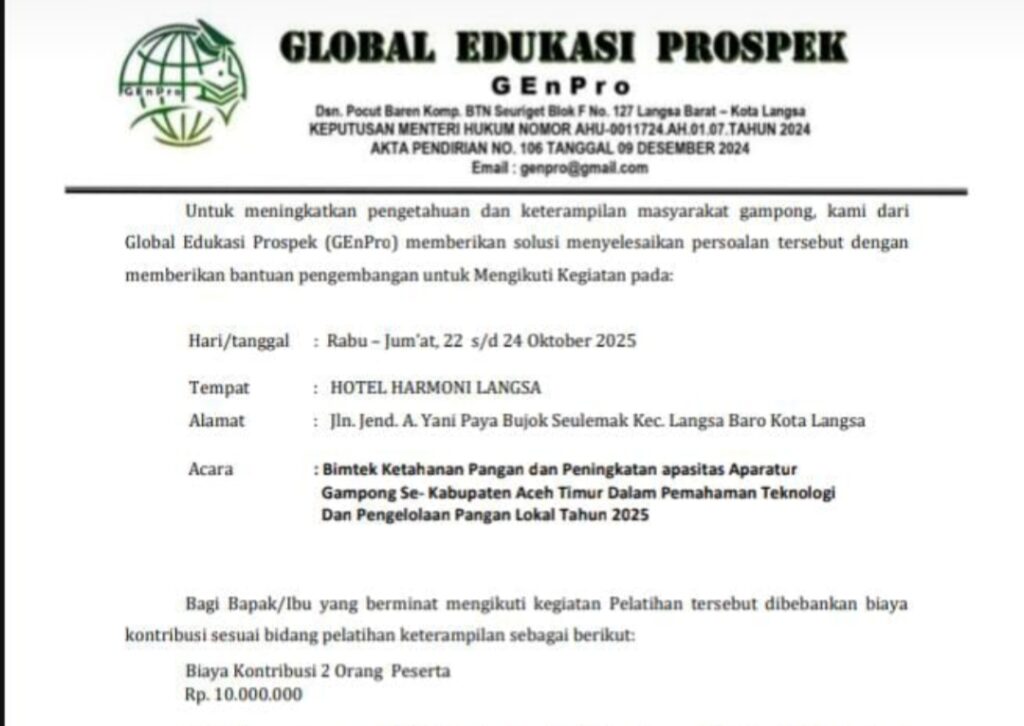 Aceh Timur Merugi, Bimtek Telan Anggaran Desa Miliyaran Rupiah Dilarikan ke Kota Langsa