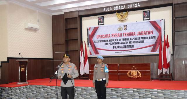 Kapolres Aceh Timur Pimpin Sertijab Kasat Intelkam, Kapolsek dan Pelantikan Kasat Reskrim