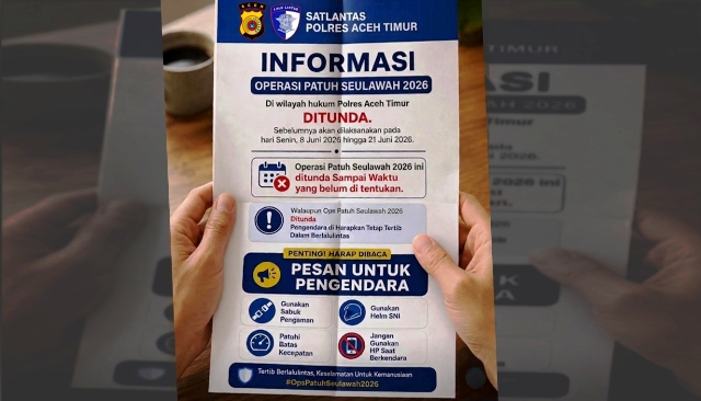 Operasi Patuh Seulawah 2026 Polres Aceh Timur, Ditunda