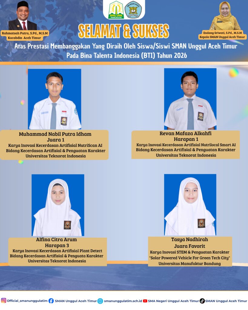 Siswa/i SMA Negeri Unggul Aceh Timur Raih Prestasi Nasional